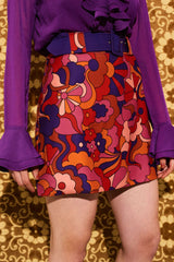 Here She Comes Psychedelic Cloud Belted Mini Skirt - Skirts