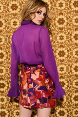 Here She Comes Psychedelic Cloud Belted Mini Skirt - Skirts