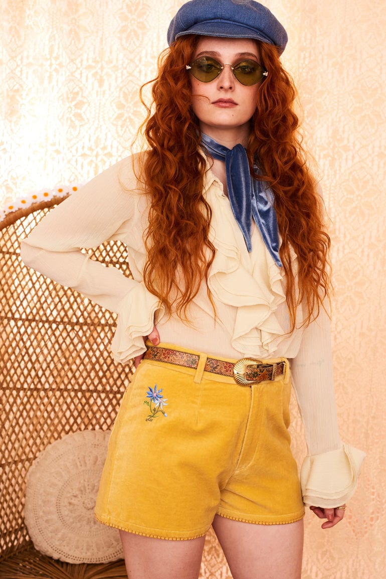 Hollywood Gold Embroidered Velvet Shorts - SSA076 (UK6) -