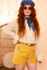 Hollywood Gold Embroidered Velvet Shorts - SSA076 (UK6) -