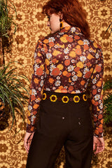 Joni Brown Floral Zip Body - Blouses & Tops