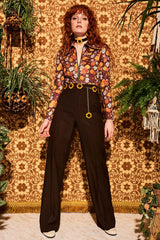 Joni Brown Floral Zip Body - Blouses & Tops