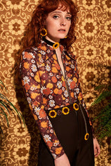 Joni Brown Floral Zip Body - Blouses & Tops