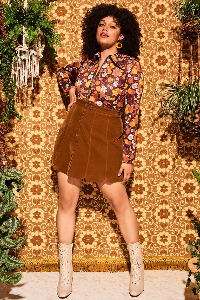 Joni Brown Floral Zip Body - Blouses & Tops