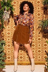 Joni Brown Floral Zip Body - Blouses & Tops