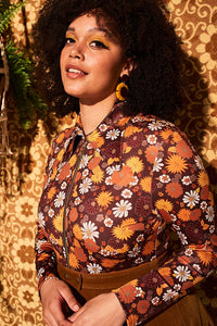Joni Brown Floral Zip Body - Blouses & Tops
