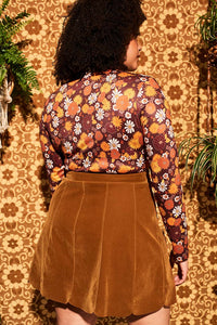 Joni Brown Floral Zip Body - Blouses & Tops