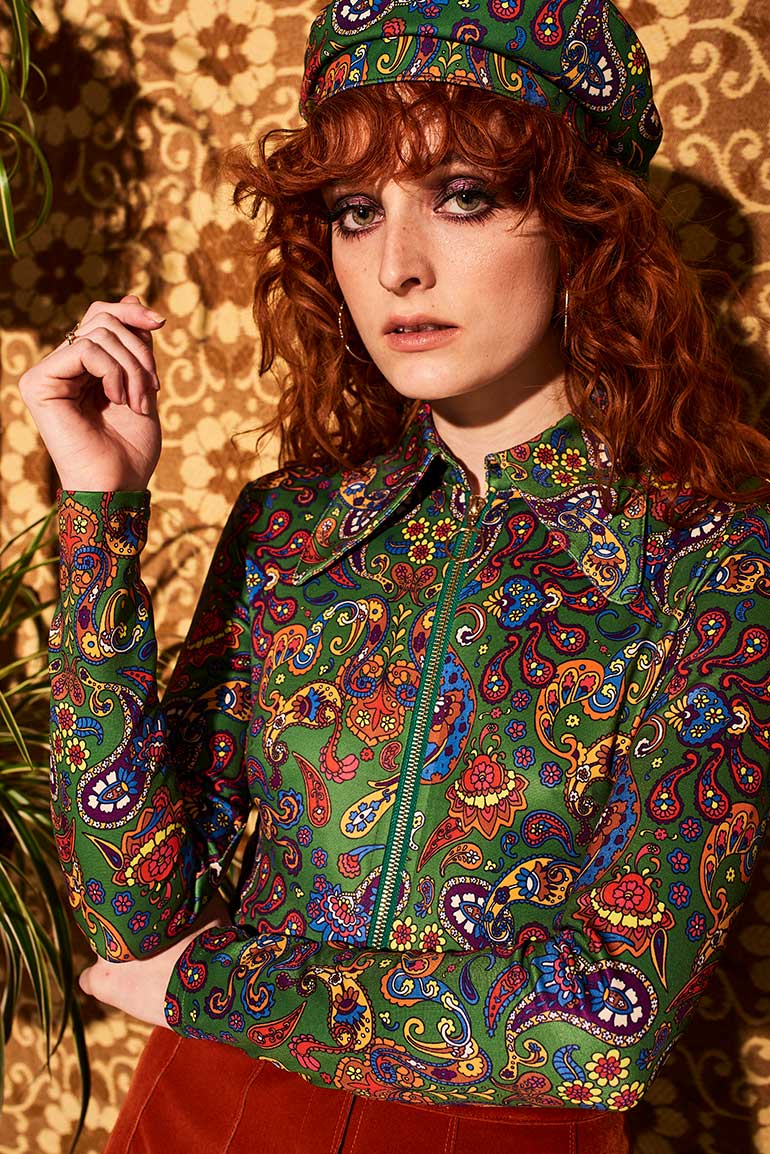 Joni Green Paisley Zip Body - Blouses & Tops