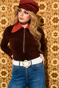 LA Woman Brown Towelling Zip Body - Blouses & Tops