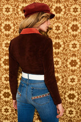 LA Woman Brown Towelling Zip Body - Blouses & Tops