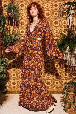 Lady Of The Canyon Brown Floral Maxi Dress – The Hippie Shake