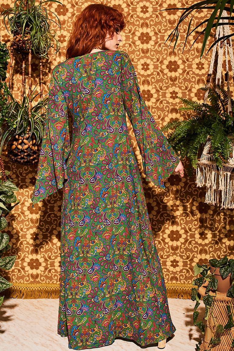 Lady Of The Canyon Green Paisley Maxi Dress - Dresses