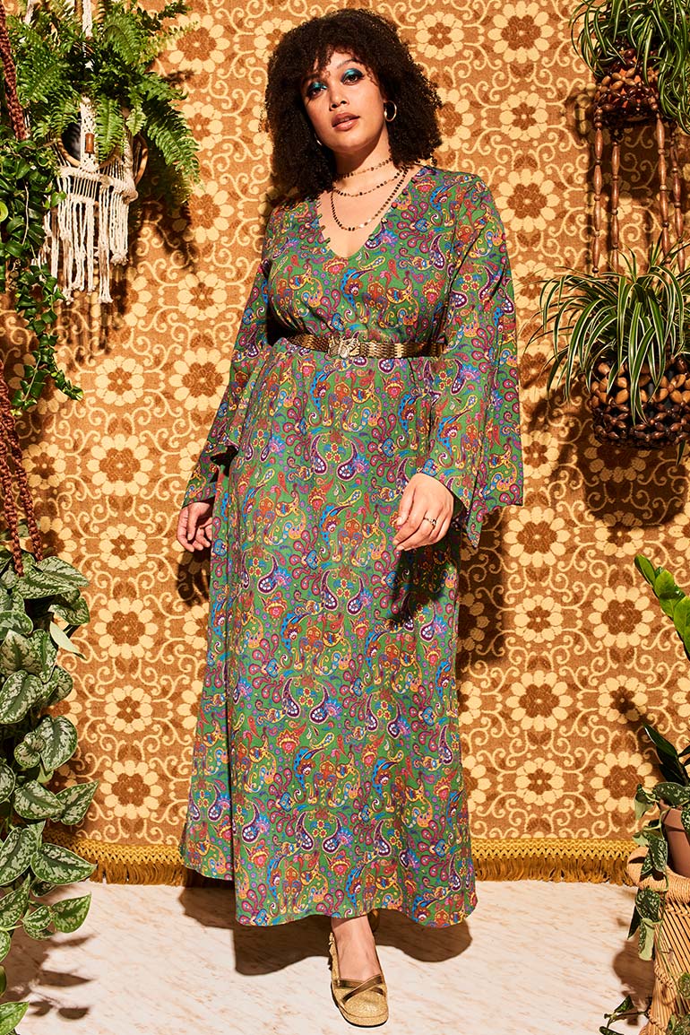 Lady Of The Canyon Green Paisley Maxi Dress - Dresses