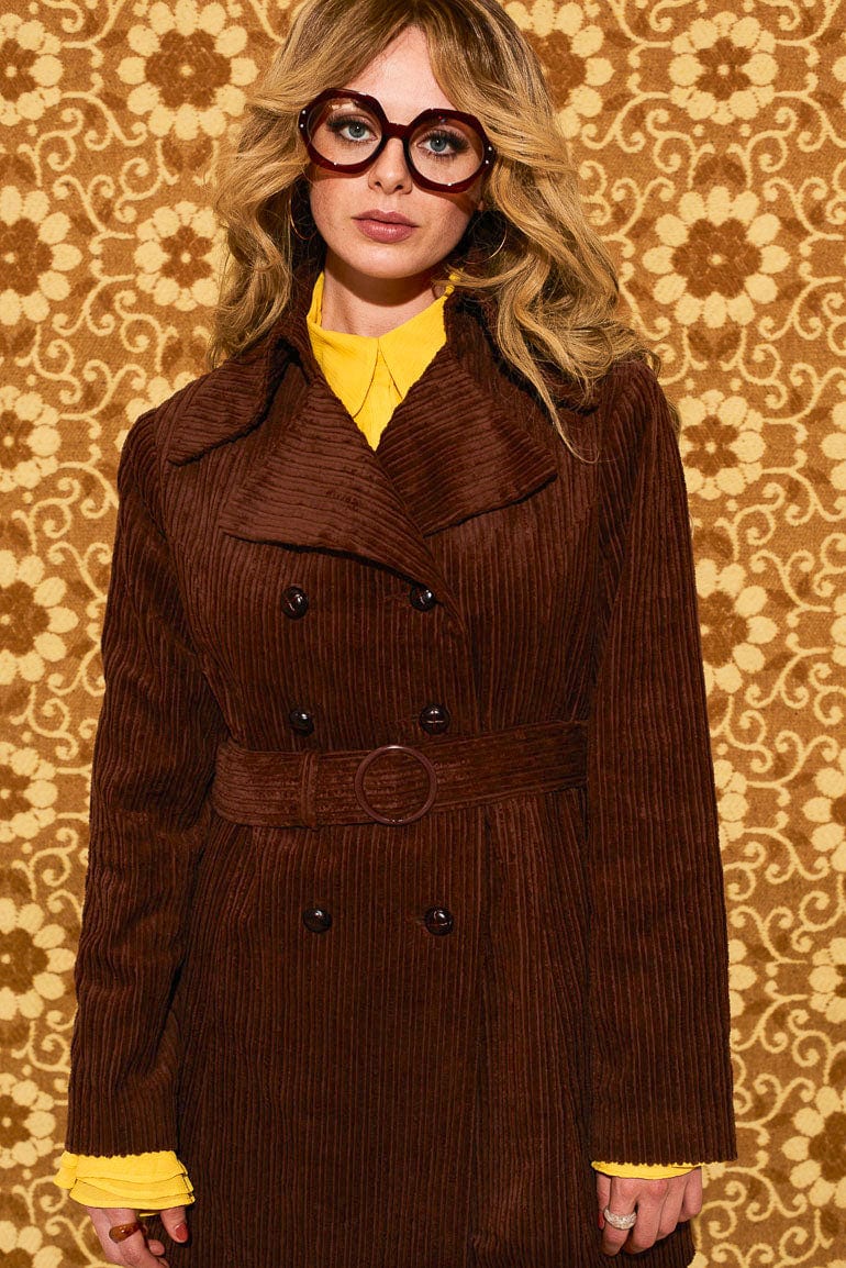 Layla Brown Striped Corduroy Double Breasted Coat - Jackets & Coats