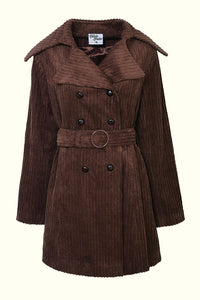 Layla Brown Striped Corduroy Double Breasted Coat - Jackets & Coats