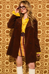 Layla Brown Striped Corduroy Double Breasted Coat - Jackets & Coats