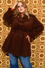 Layla Brown Striped Corduroy Double Breasted Coat - Jackets & Coats