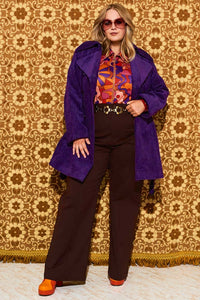 Layla Purple Striped Corduroy Double Breasted Coat - Jackets & Coats