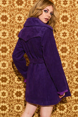 Layla Purple Striped Corduroy Double Breasted Coat - Jackets & Coats