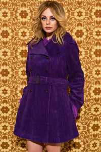 Layla Purple Striped Corduroy Double Breasted Coat - Jackets & Coats
