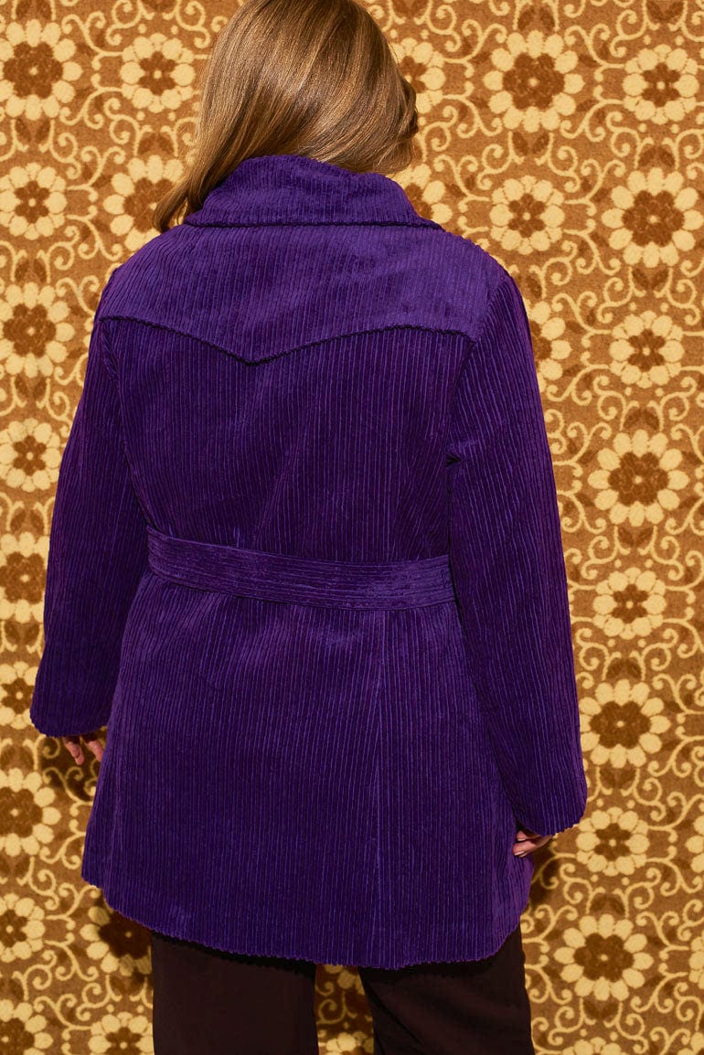 Layla Purple Striped Corduroy Double Breasted Coat - Jackets & Coats