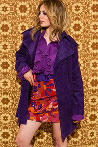 Layla Purple Striped Corduroy Double Breasted Coat - Jackets & Coats