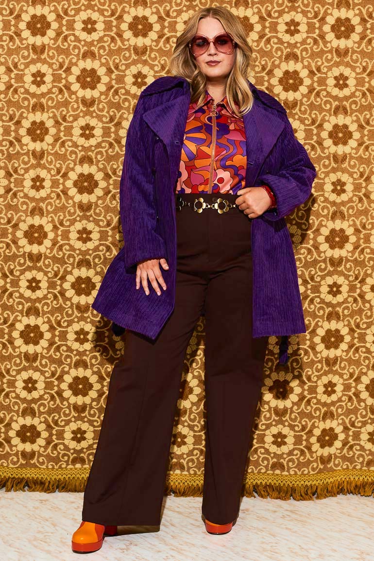 Layla Purple Striped Corduroy Double Breasted Coat - SSA091 (UK20) -