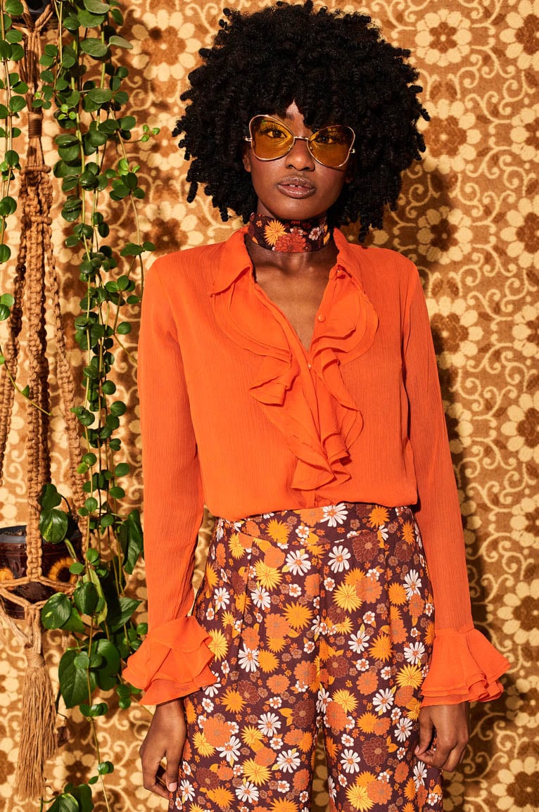 Let The Good Times Roll Orange Ruffle Blouse - Blouses & Tops