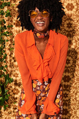 Let The Good Times Roll Orange Ruffle Blouse - Blouses & Tops