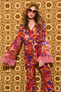Maggie Psychedelic Cloud Faux Feather Trim Top - Blouses & Tops