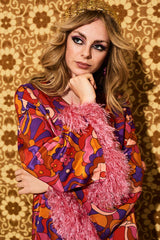 Maggie Psychedelic Cloud Faux Feather Trim Top - Blouses & Tops