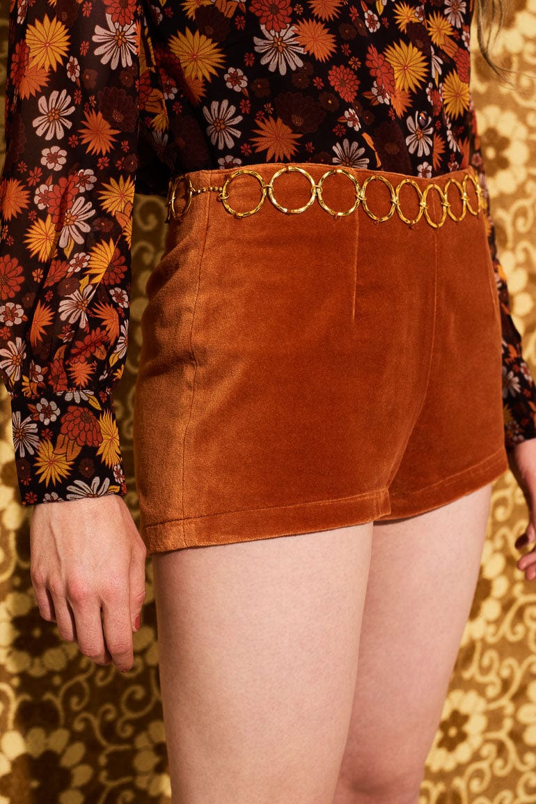 Mama Roux Orange Velvet O Ring Hot Pants - Shorts