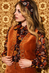 Mama Roux Orange Velvet O Ring Waistcoat - Waistcoats