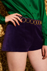 Mama Roux Purple Velvet O Ring Hot Pants - Shorts