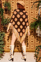 Pearl 70s Flower Crochet Poncho - Knitwear