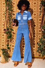 Ramble On Denim Zip Jumpsuit - Jumpsuits