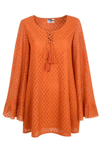 Shake n' Boogie Orange Angel Sleeve Lace Mini Dress - Dresses