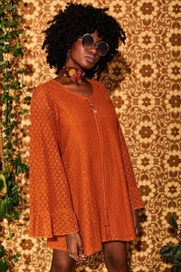 Shake n' Boogie Orange Angel Sleeve Lace Mini Dress - Dresses