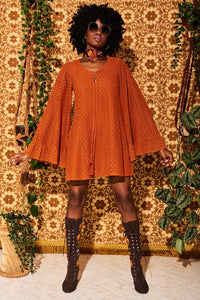 Shake n' Boogie Orange Angel Sleeve Lace Mini Dress - Dresses