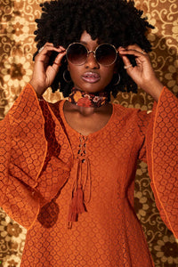 Shake n' Boogie Orange Angel Sleeve Lace Mini Dress - Dresses