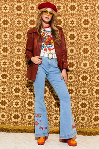 She's A Rainbow Embroidered Denim Flares - Trousers