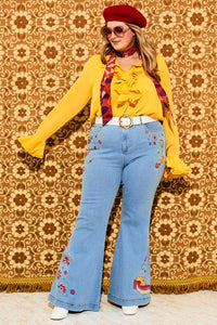 She's A Rainbow Embroidered Denim Flares - Trousers