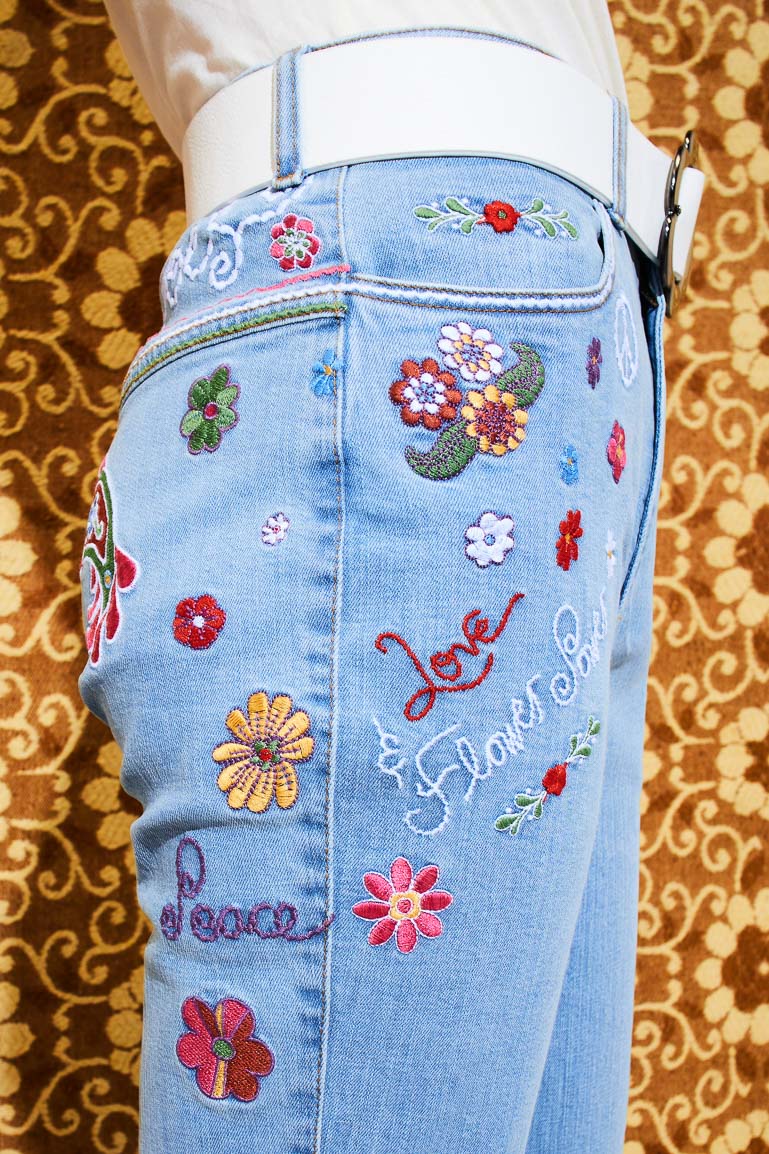 She's A Rainbow Embroidered Denim Flares - Trousers