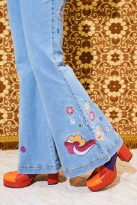 She's A Rainbow Embroidered Denim Flares - Trousers