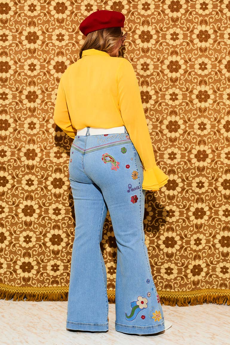 She's A Rainbow Embroidered Denim Flares - Trousers