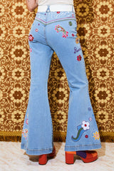 She's A Rainbow Embroidered Denim Flares - Trousers