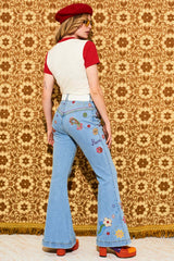 She's A Rainbow Embroidered Denim Flares - Trousers