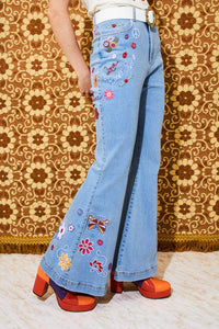 She's A Rainbow Embroidered Denim Flares - Trousers