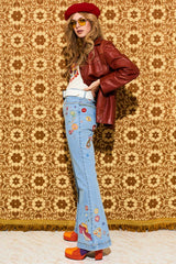 She's A Rainbow Embroidered Denim Flares - Trousers