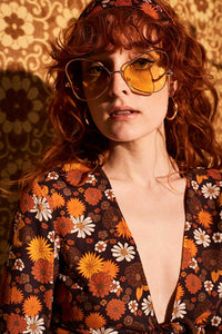Summer Of Love Brown Floral Bell Sleeve Tie Top - Blouses & Tops